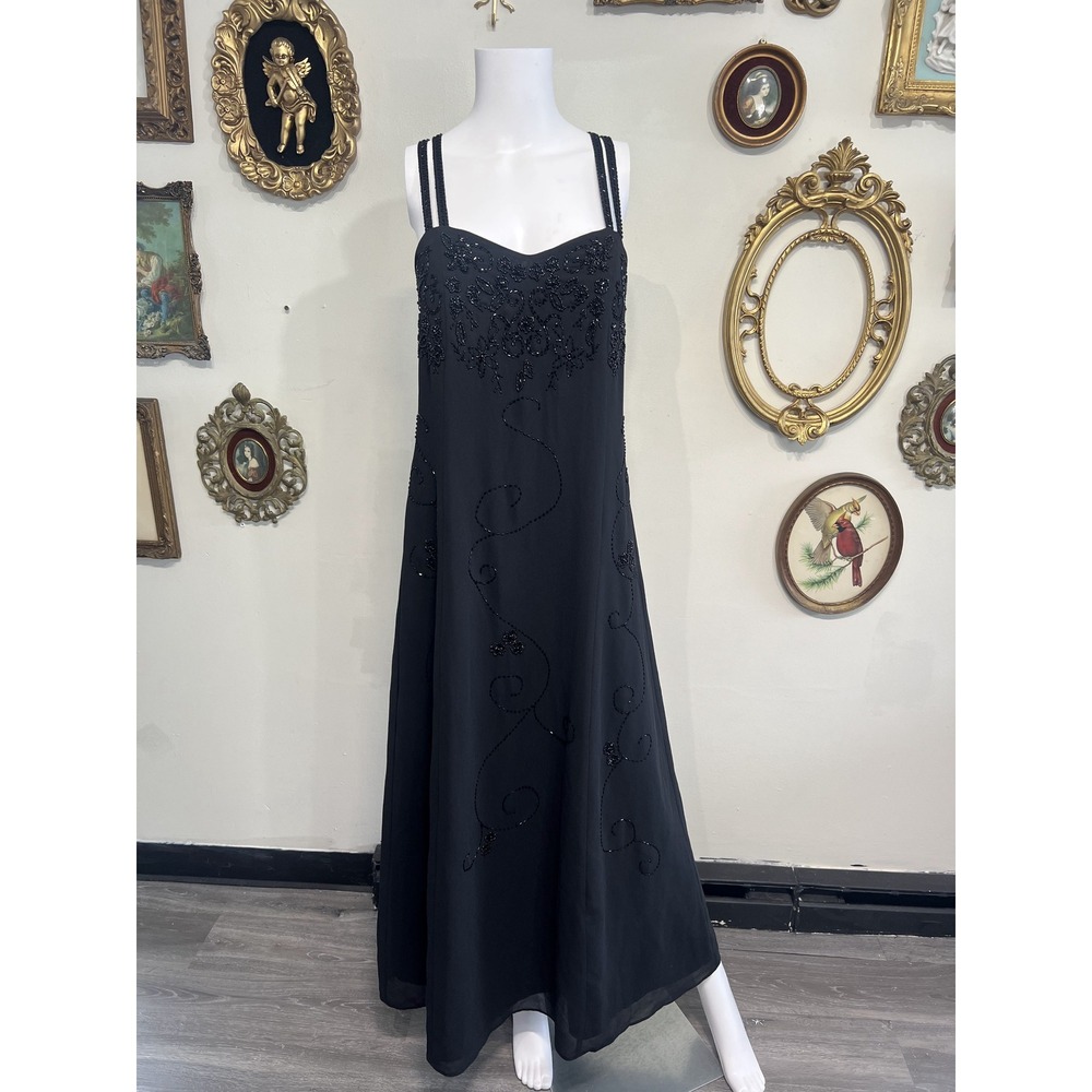 Cabaret Collection New York Vintage Black Beaded Formal Evening Dress Size 6